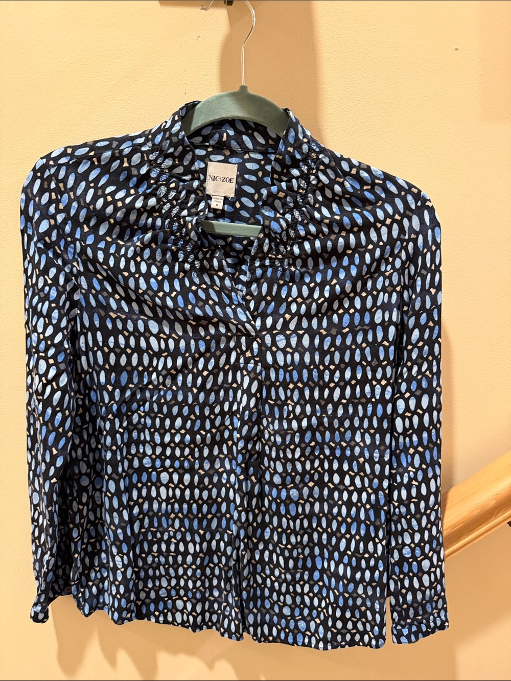 NIC+ZOE Black Button-Down Top with Blue and Tan Spot Print